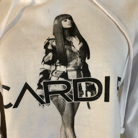 Women Cardi B White Crop Hoodie - Picture 5 of 6